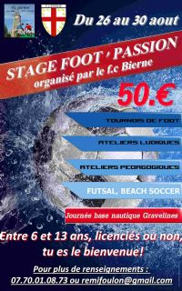 Stage foot passion. Du 26 au 30 août 2013 à Bierne. Nord. 